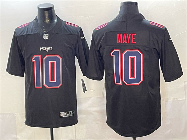 Men's New England Patriots #10 Drake Maye Black Fashion Vapor Untouchable Limited Stitched Football Jersey